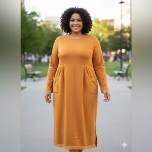 Elegant Mustard Long Sleeve Maxi Dress
